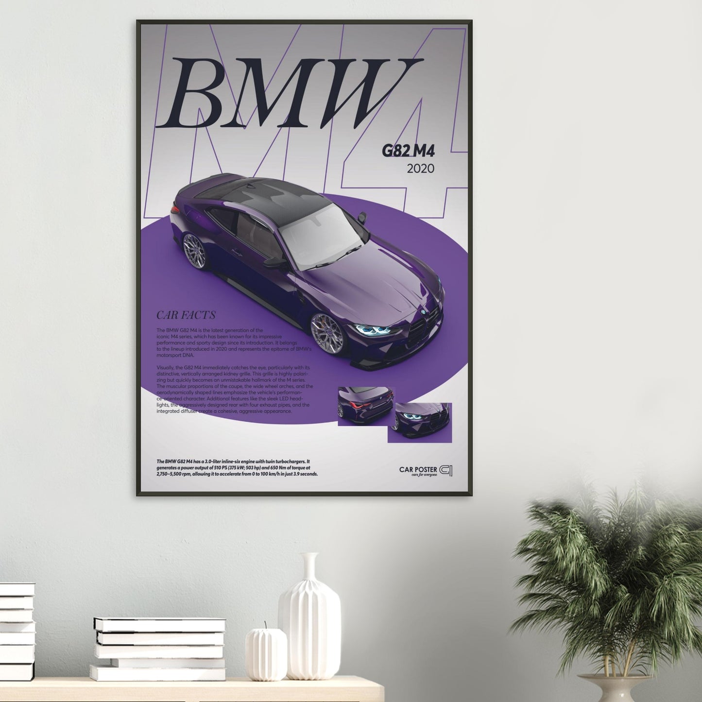 Framed Car Poster - BMW G82 M4 - Purple