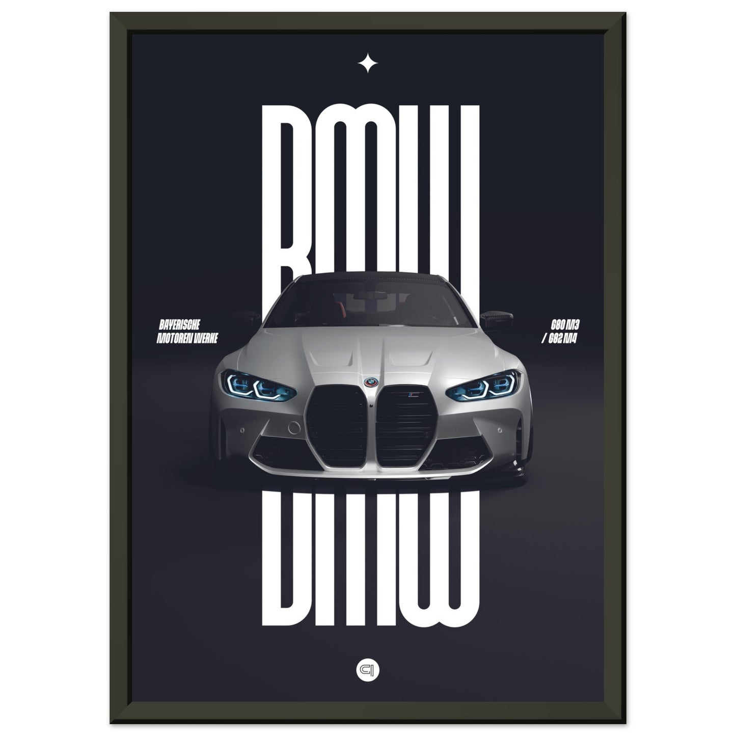 Framed Car Poster - BMW G80 M3 / G82 M4 Bumper - White