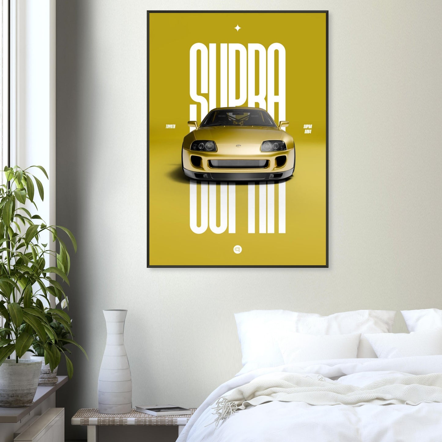 Framed Car Poster - Toyota Supra MK4 - Yellow