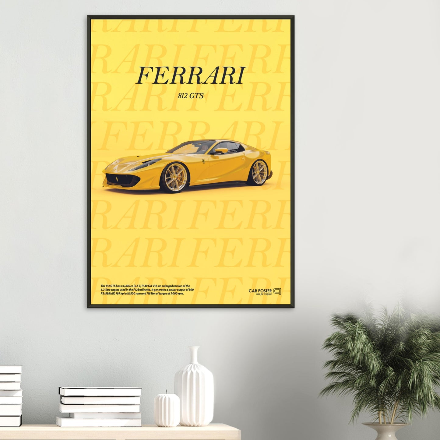 Framed Car Poster - Ferrari 812 GTS Typography - Yellow