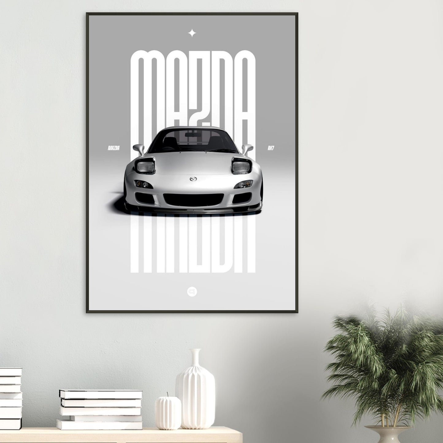 Framed Car Poster - Mazda RX7 - White Pop up