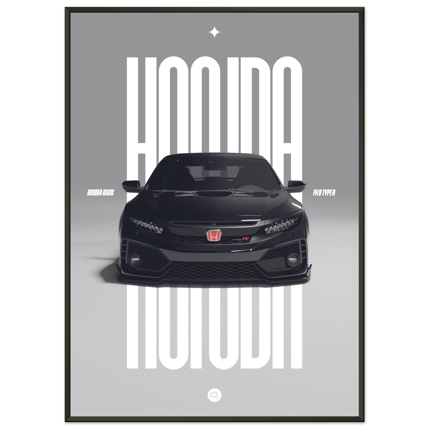 Framed Car Poster - Honda Civic FK8 Type R - Black