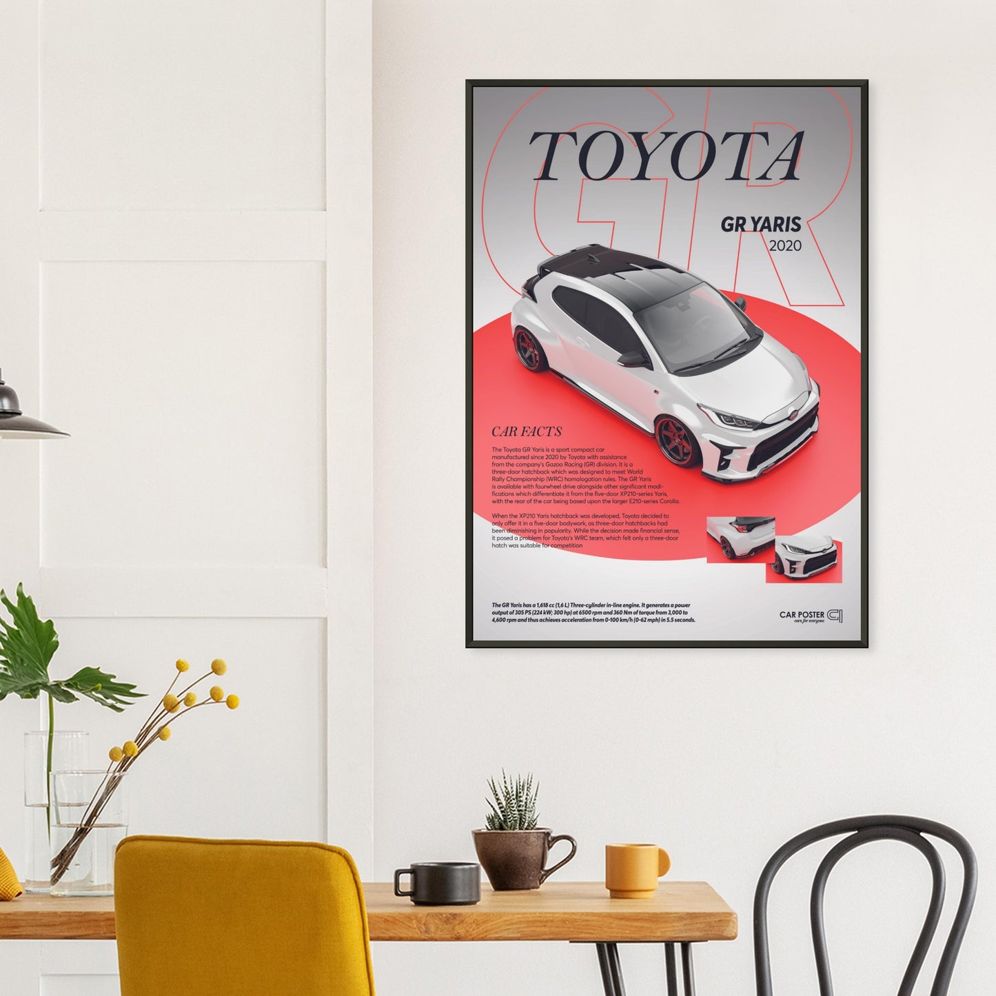 Framed Car Poster - Toyota GR Yaris - White