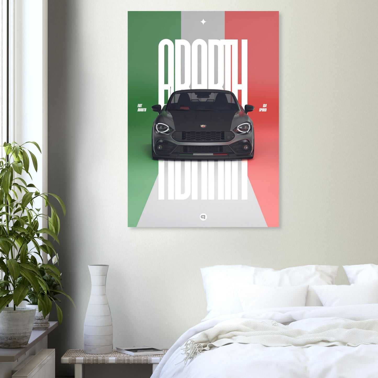 Car Poster - Fiat Abarth 124 Spider - Italy white typo