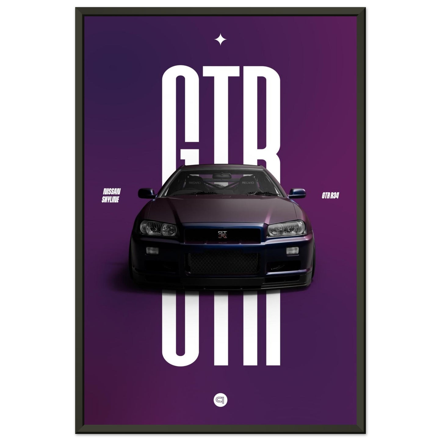 Framed Car Poster - Nissan Skyline GTR R34 - Midnight Purple