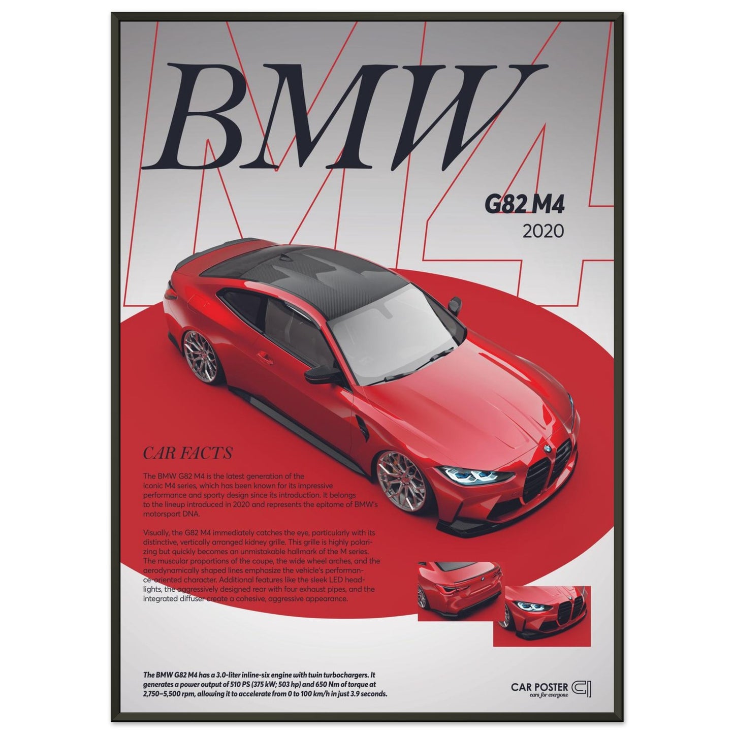 Framed Car Poster - BMW G82 M4 - Red