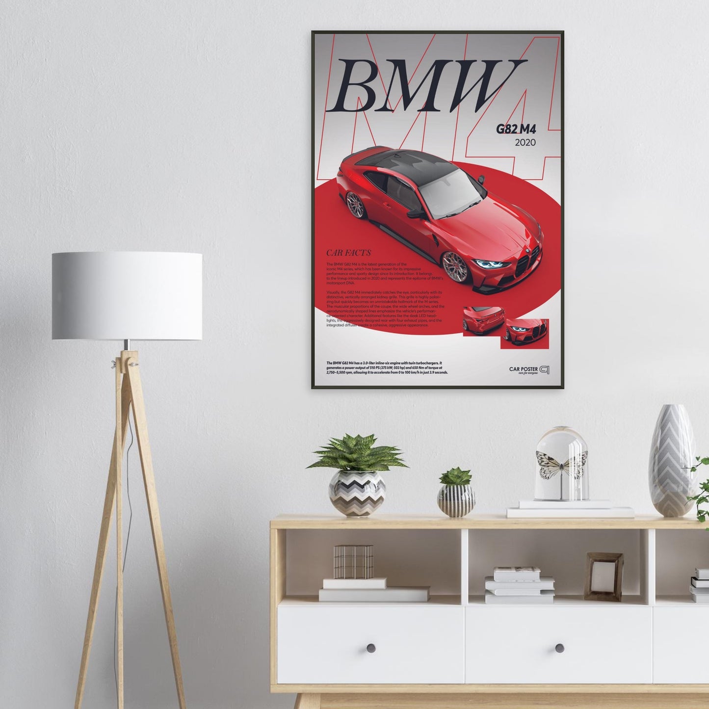 Framed Car Poster - BMW G82 M4 - Red