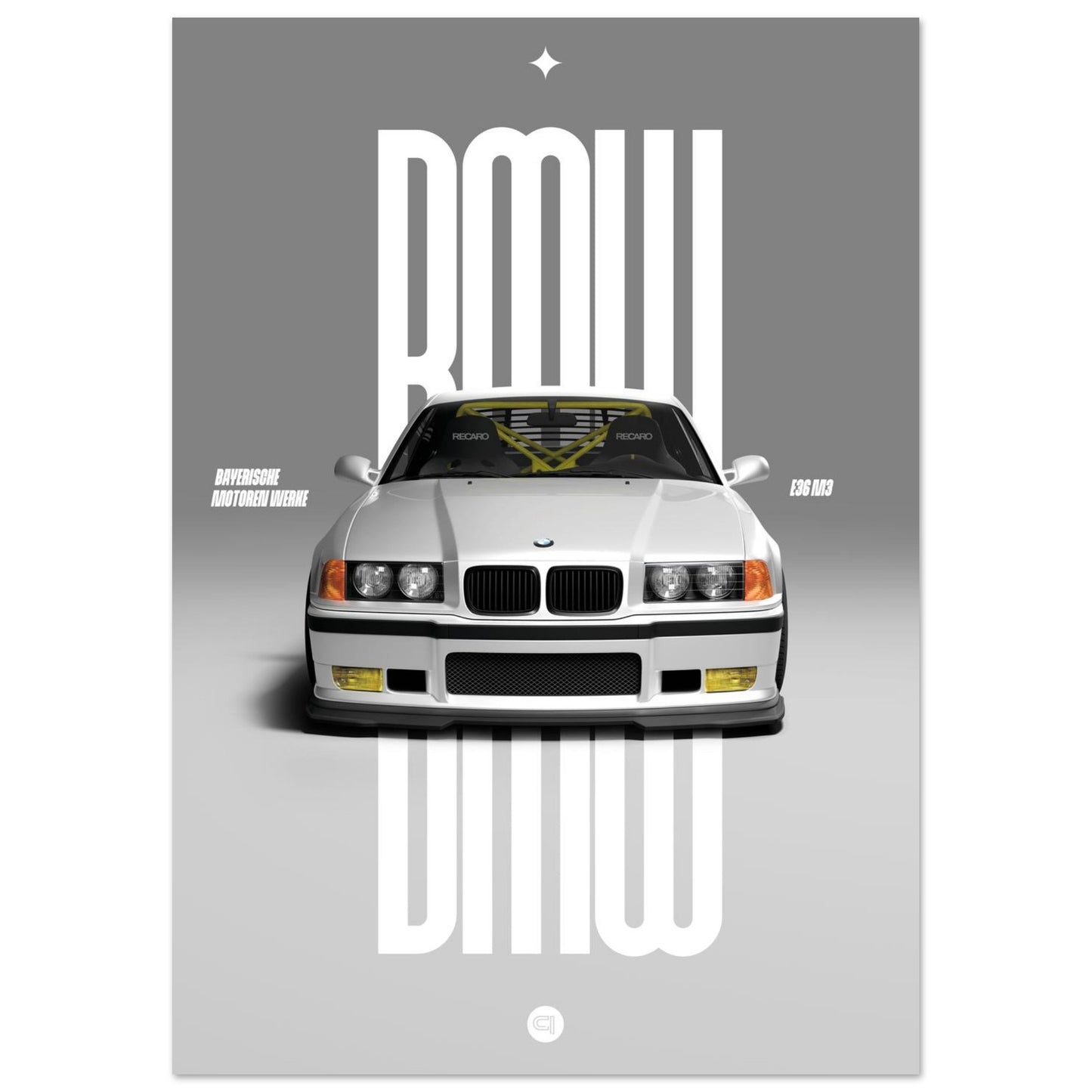 Car Poster - BMW E36 - White