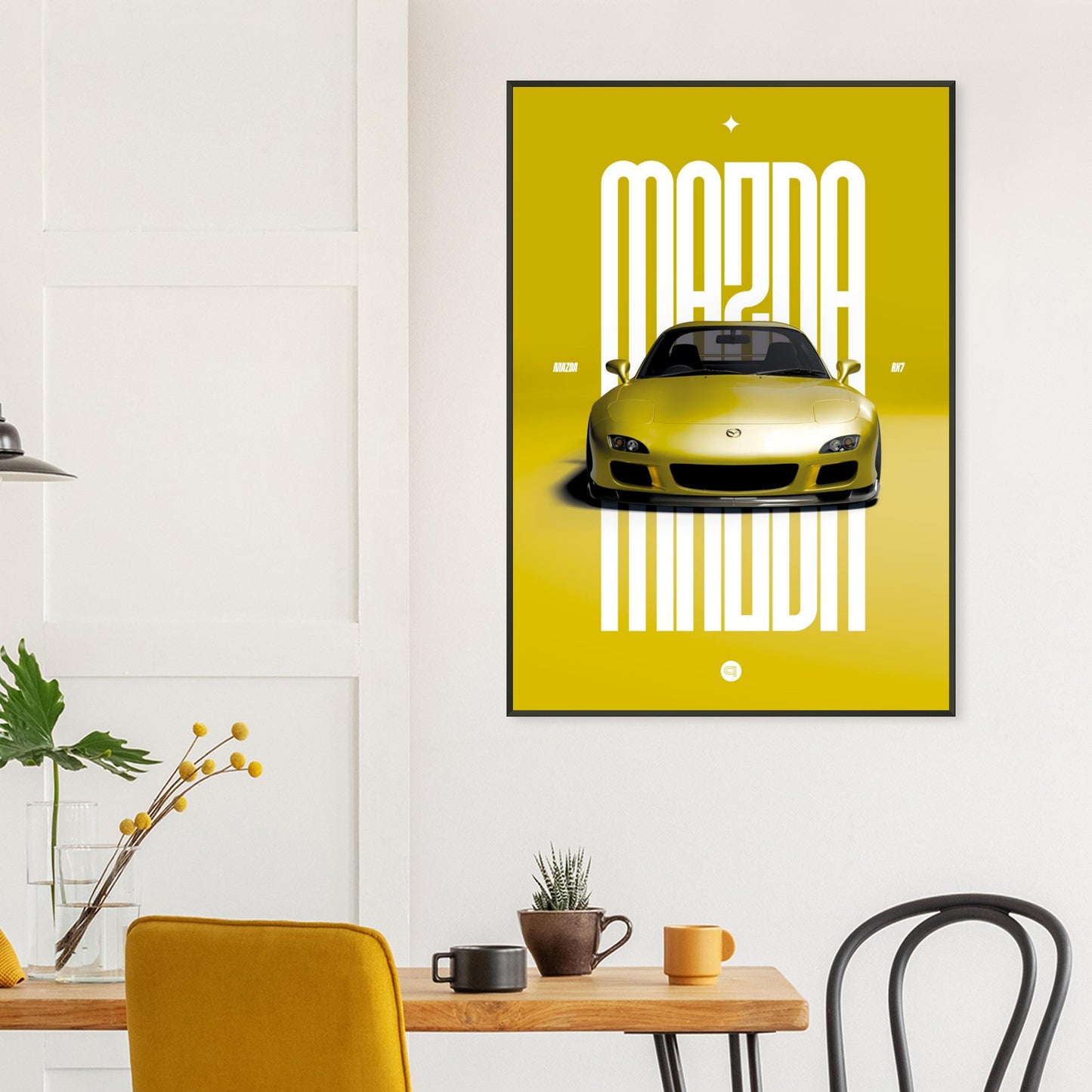 Framed Car Poster - Mazda RX7 - Yellow