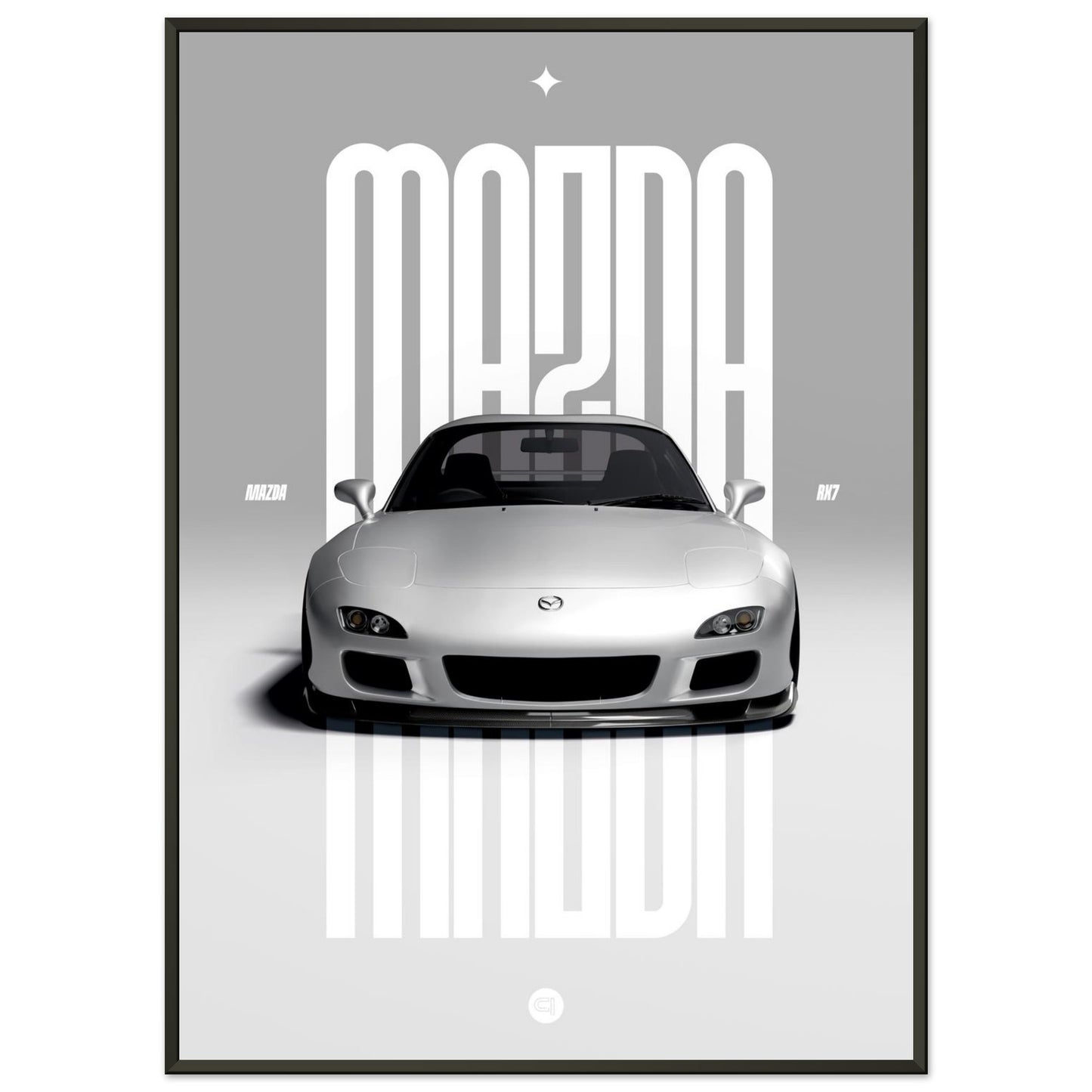Framed Car Poster - Mazda RX7 - White