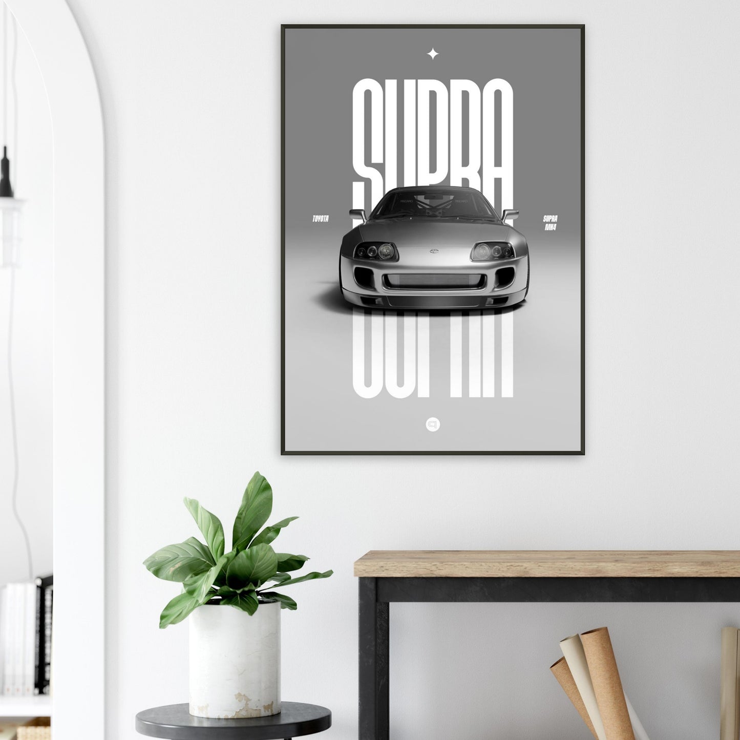 Framed Car Poster - Toyota Supra MK4 - Silver