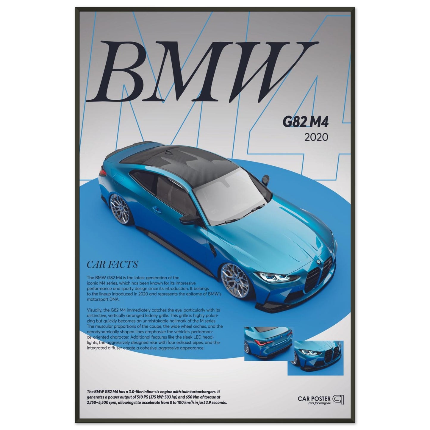 Framed Car Poster - BMW G82 M4 - Blue