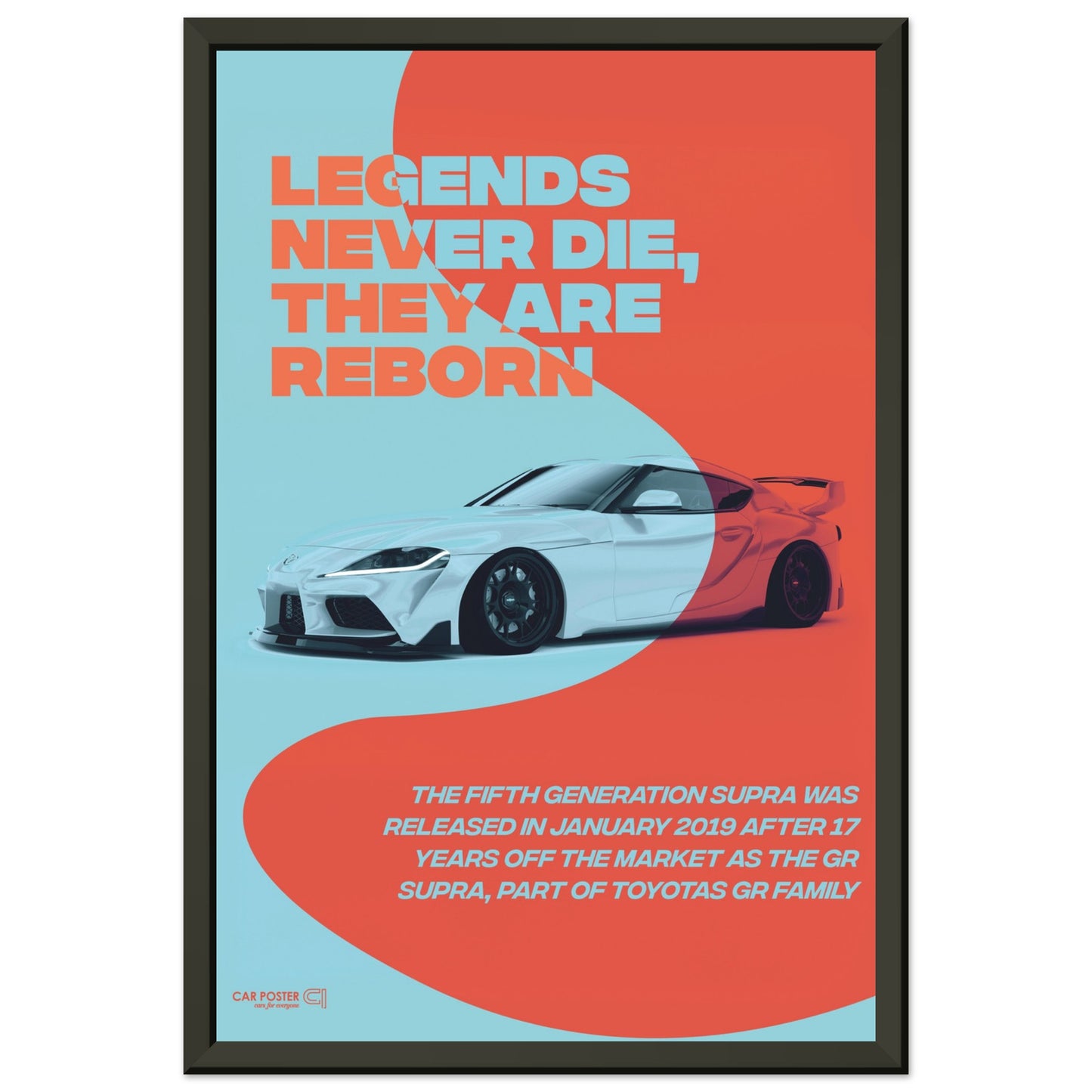 Framed Car Poster - Toyota GR Supra Legend - Orange