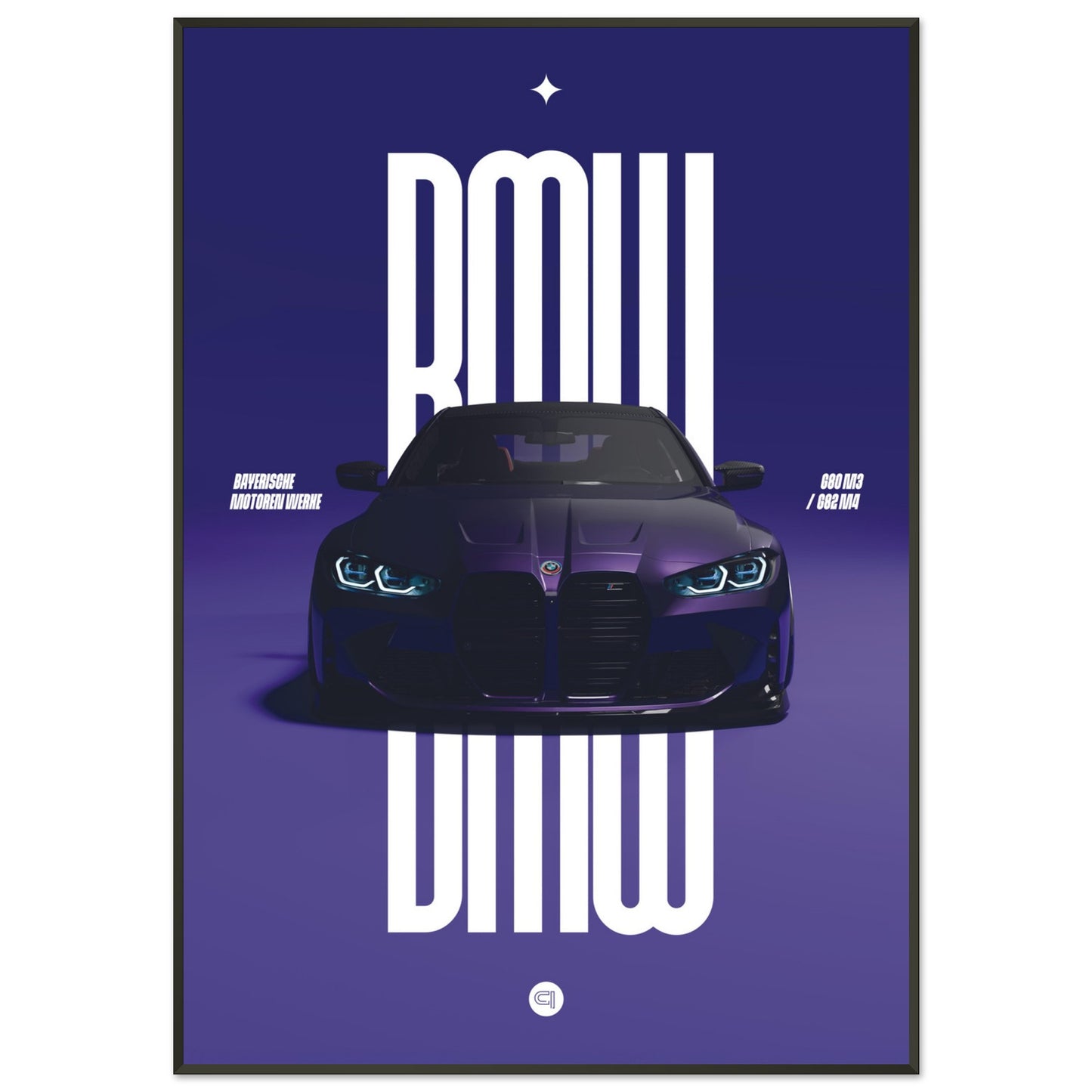 Framed Car Poster - BMW G80 M3 / G82 M4 Bumper - Darkpurple