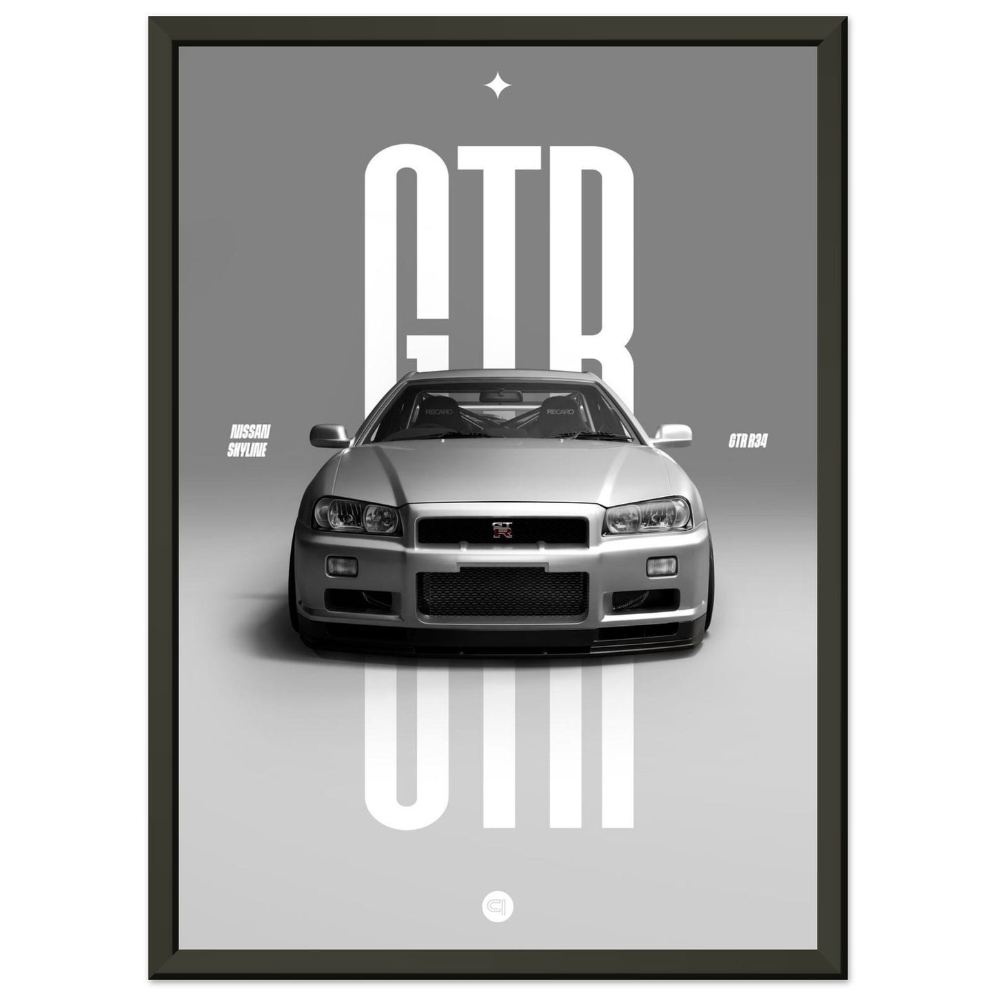 Framed Car Poster - Nissan Skyline GTR R34 - White