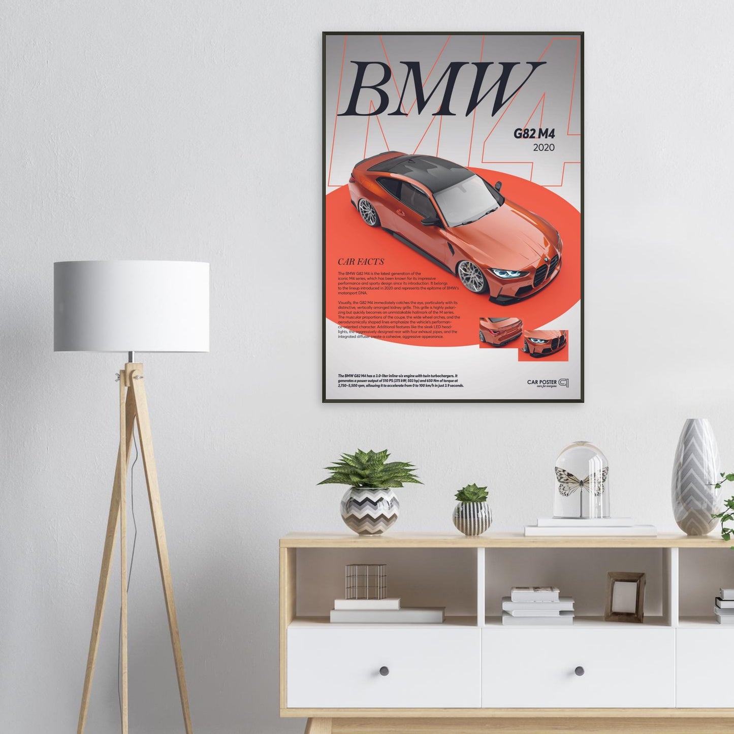Framed Car Poster - BMW G82 M4 - Orange