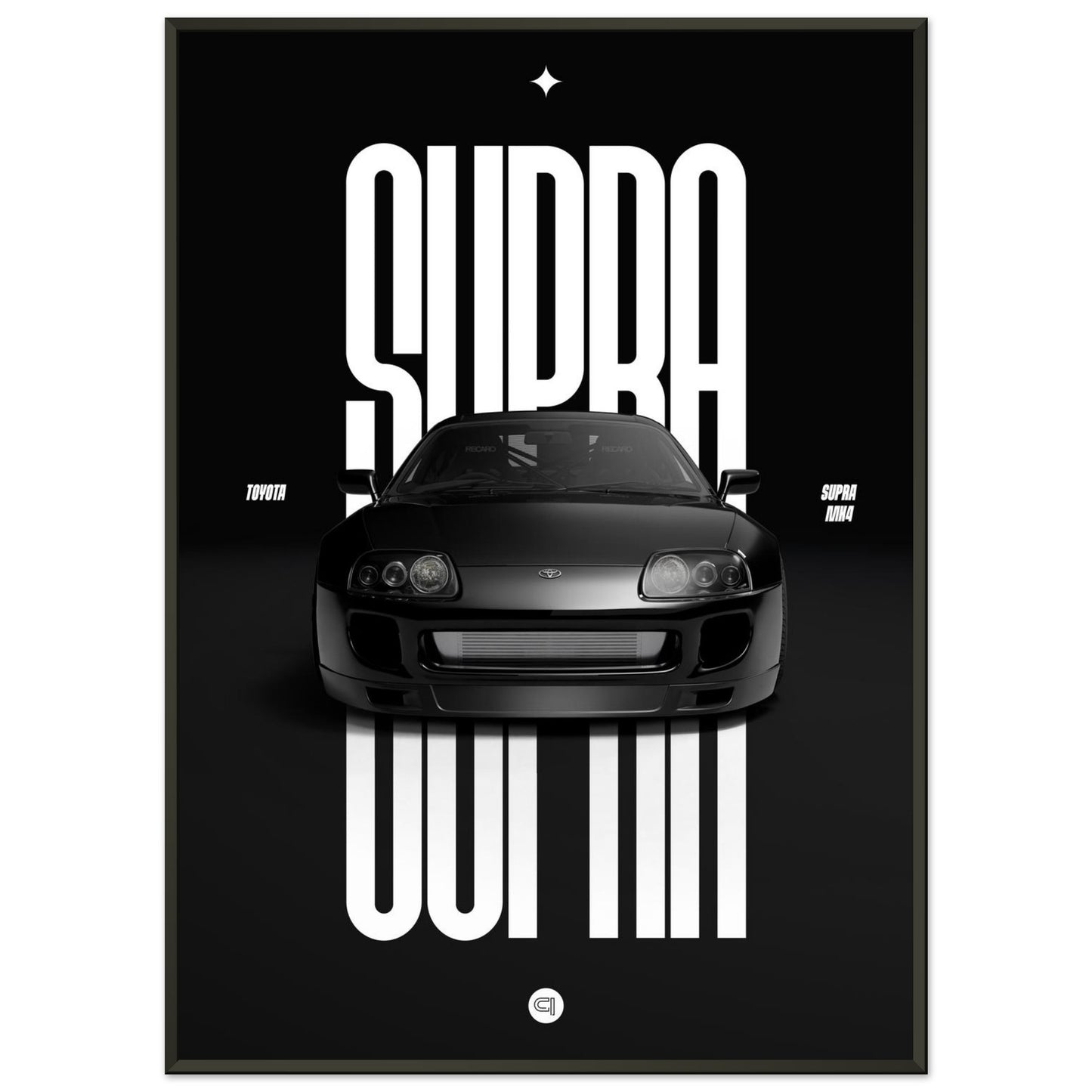 Framed Car Poster - Toyota Supra MK4 - Black