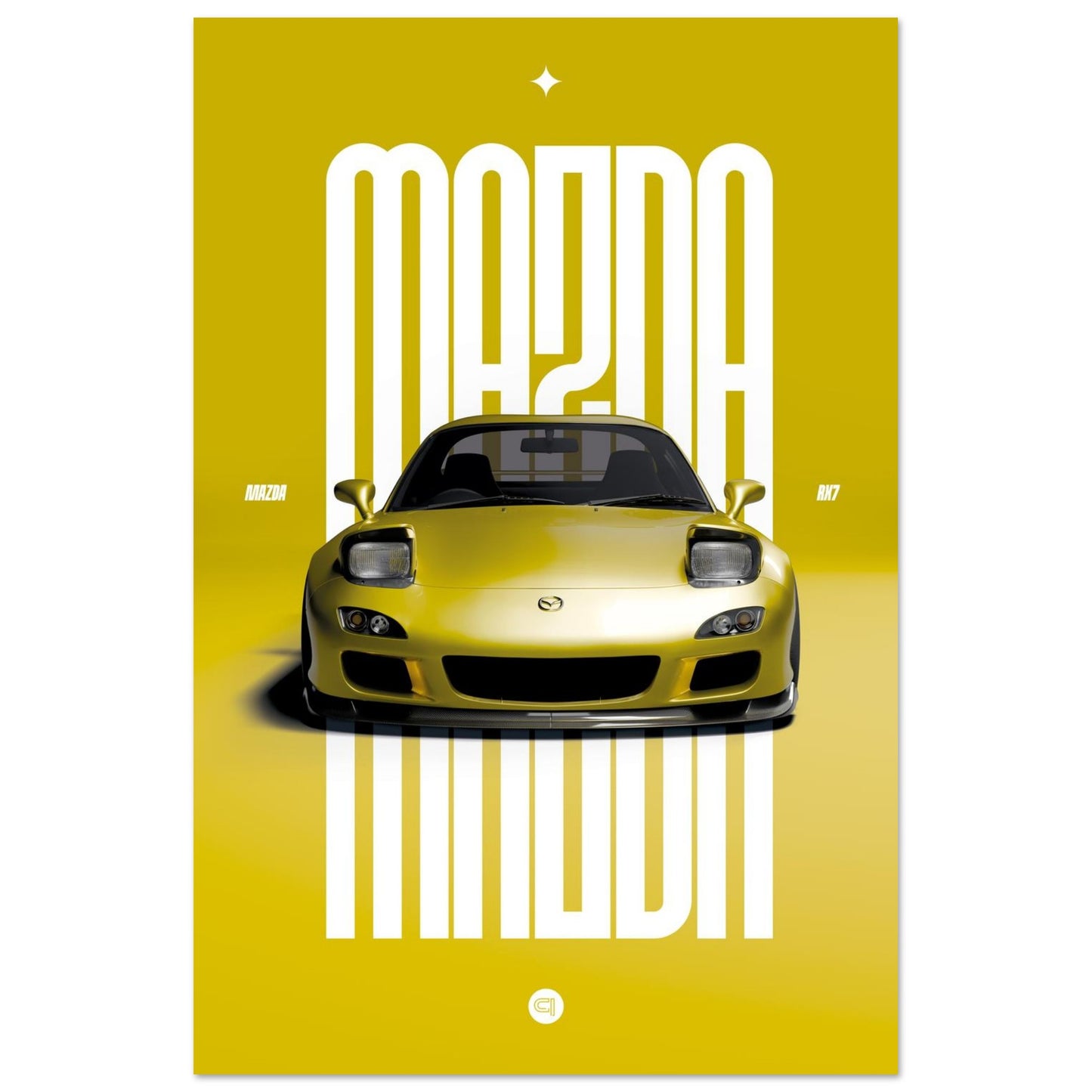 Car Poster - Mazda RX7 - Yellow Pop up
