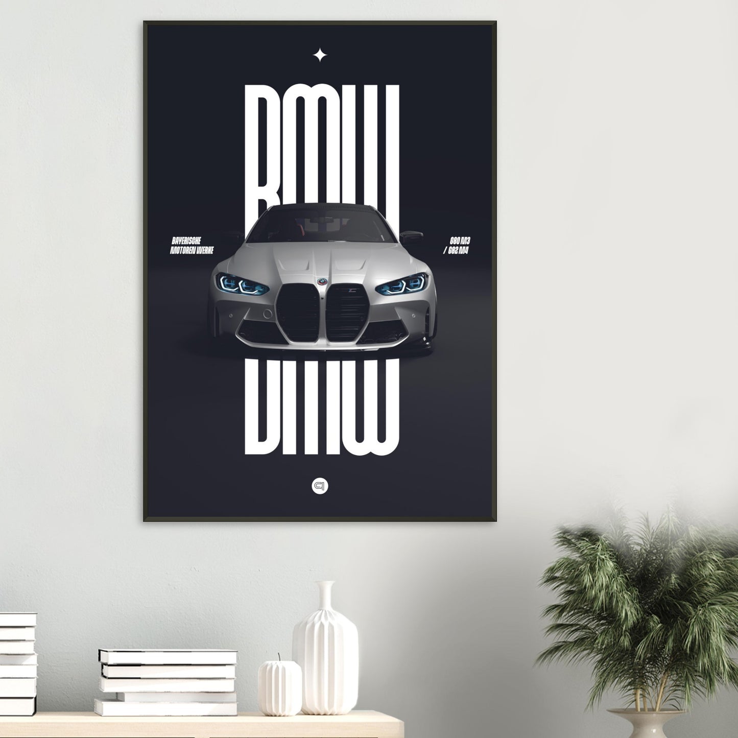 Framed Car Poster - BMW G80 M3 / G82 M4 Bumper - White