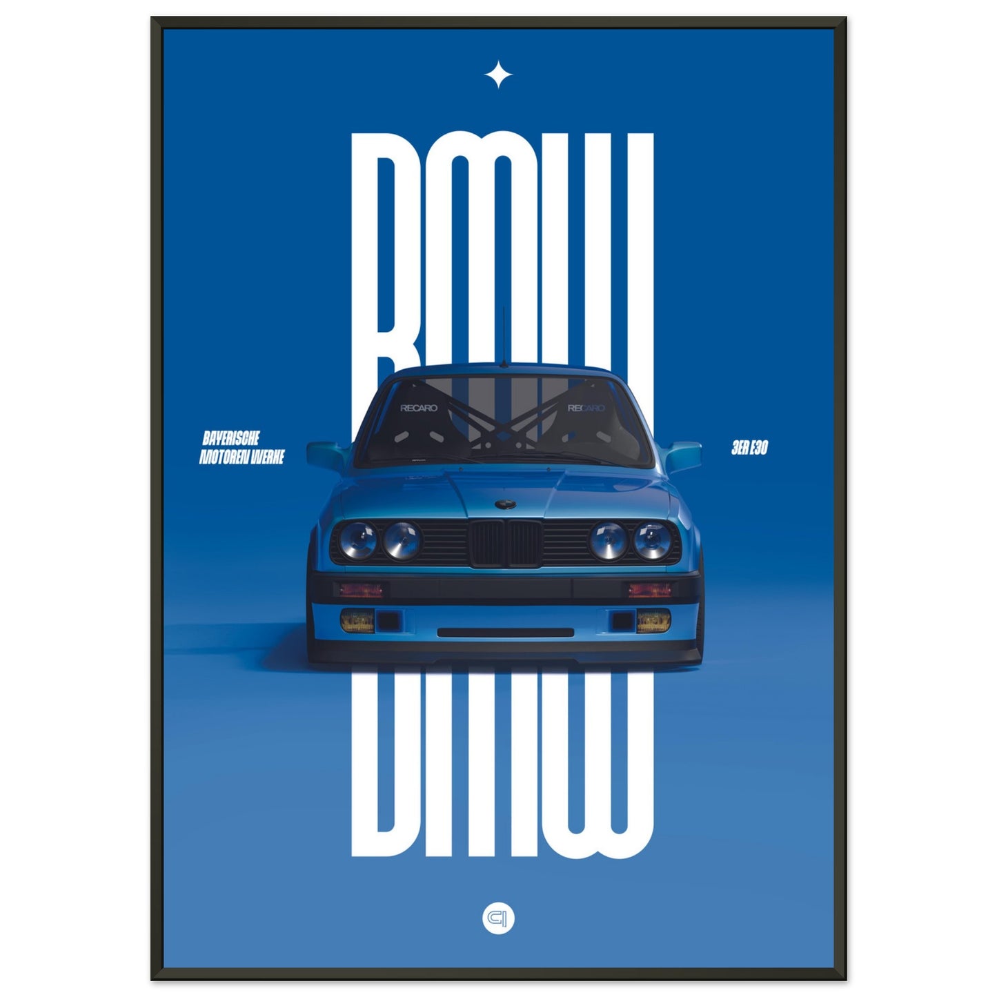 ´Framed Car Poster - BMW E30 - Blue