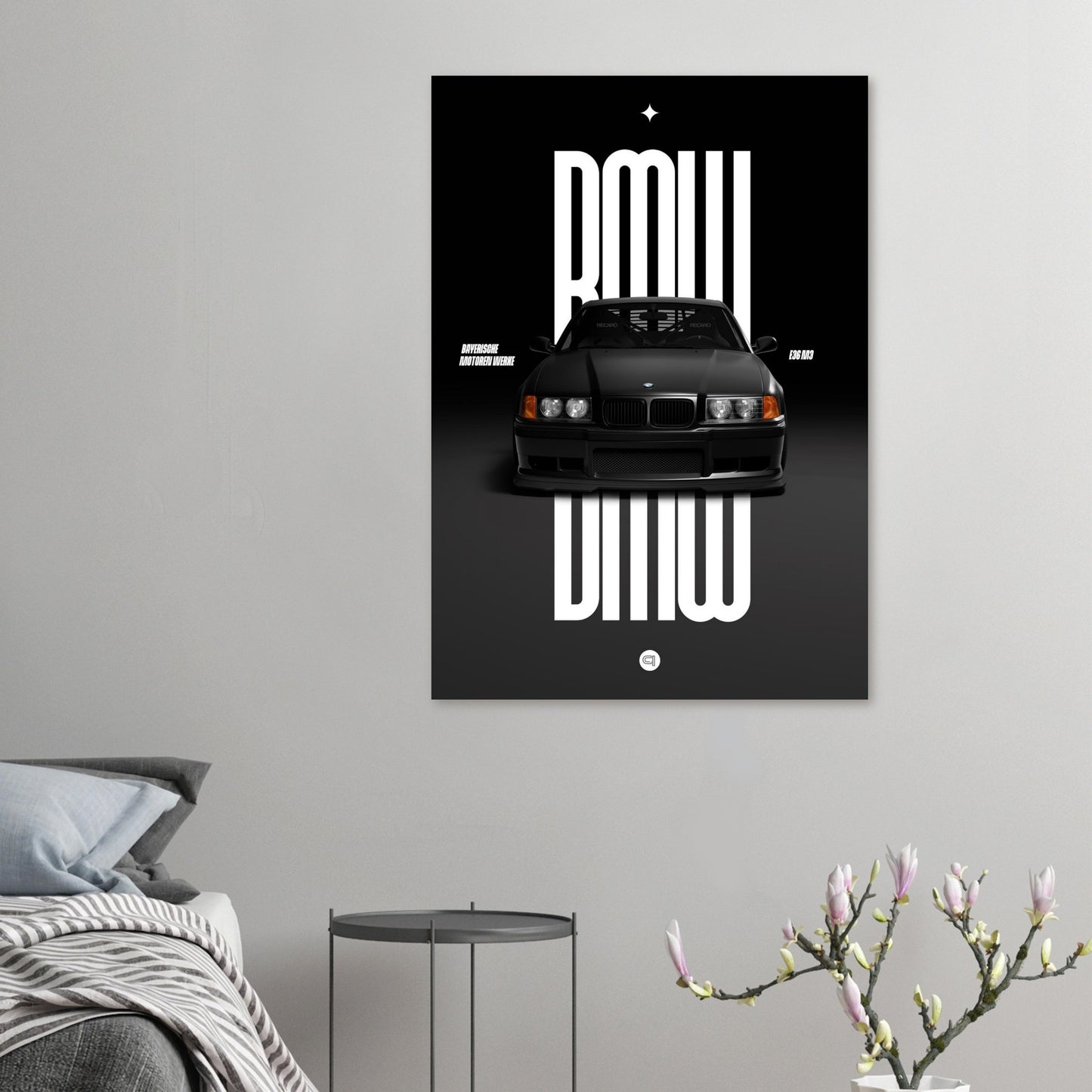 Car Poster - BMW E36 - Black
