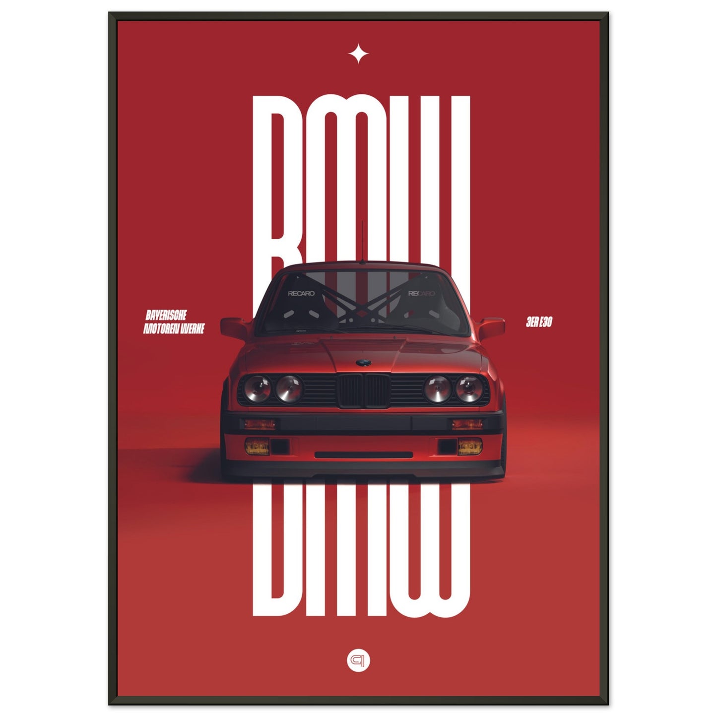 Framed Car Poster - BMW E30 - Red