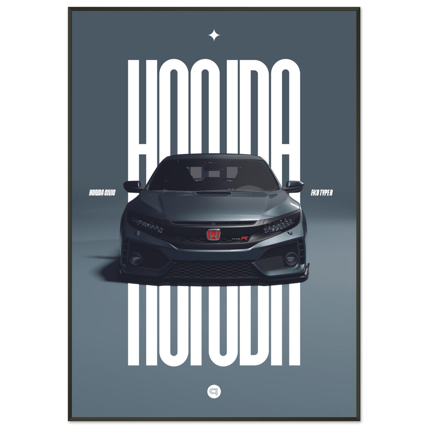 Framed Car Poster - Honda Civic FK8 Type R - Grey