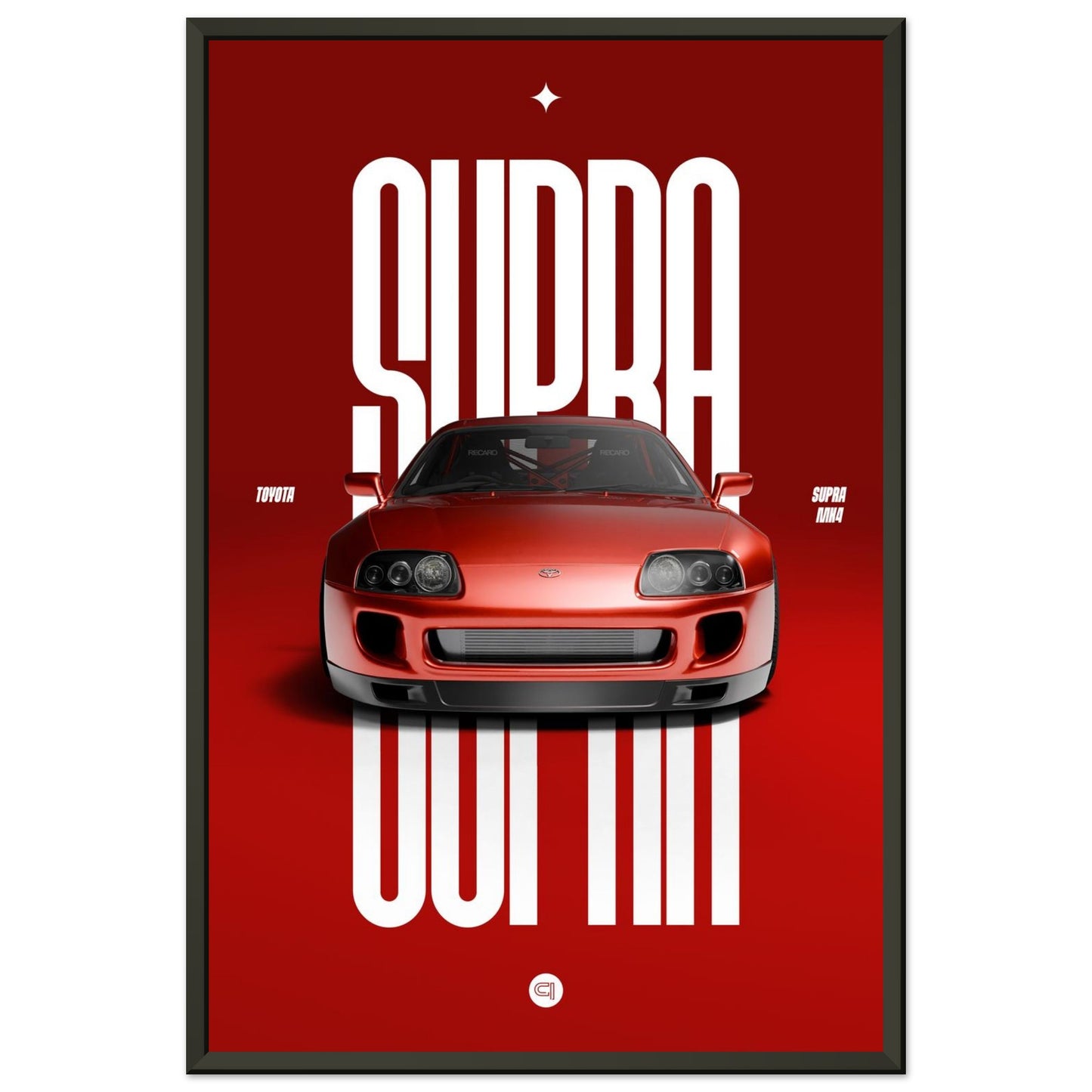 Framed Car Poster - Toyota Supra MK4 - Red
