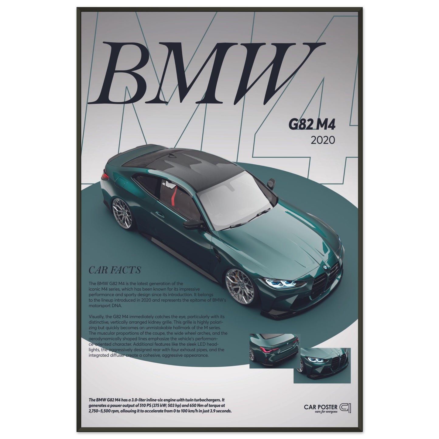 Framed Car Poster - BMW G82 M4 - Darkgreen