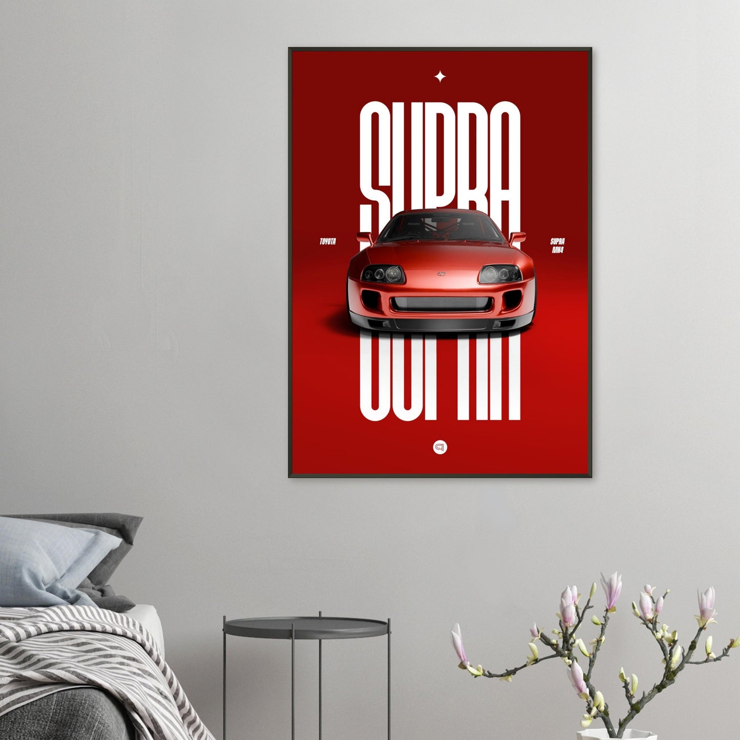 Framed Car Poster - Toyota Supra MK4 - Red
