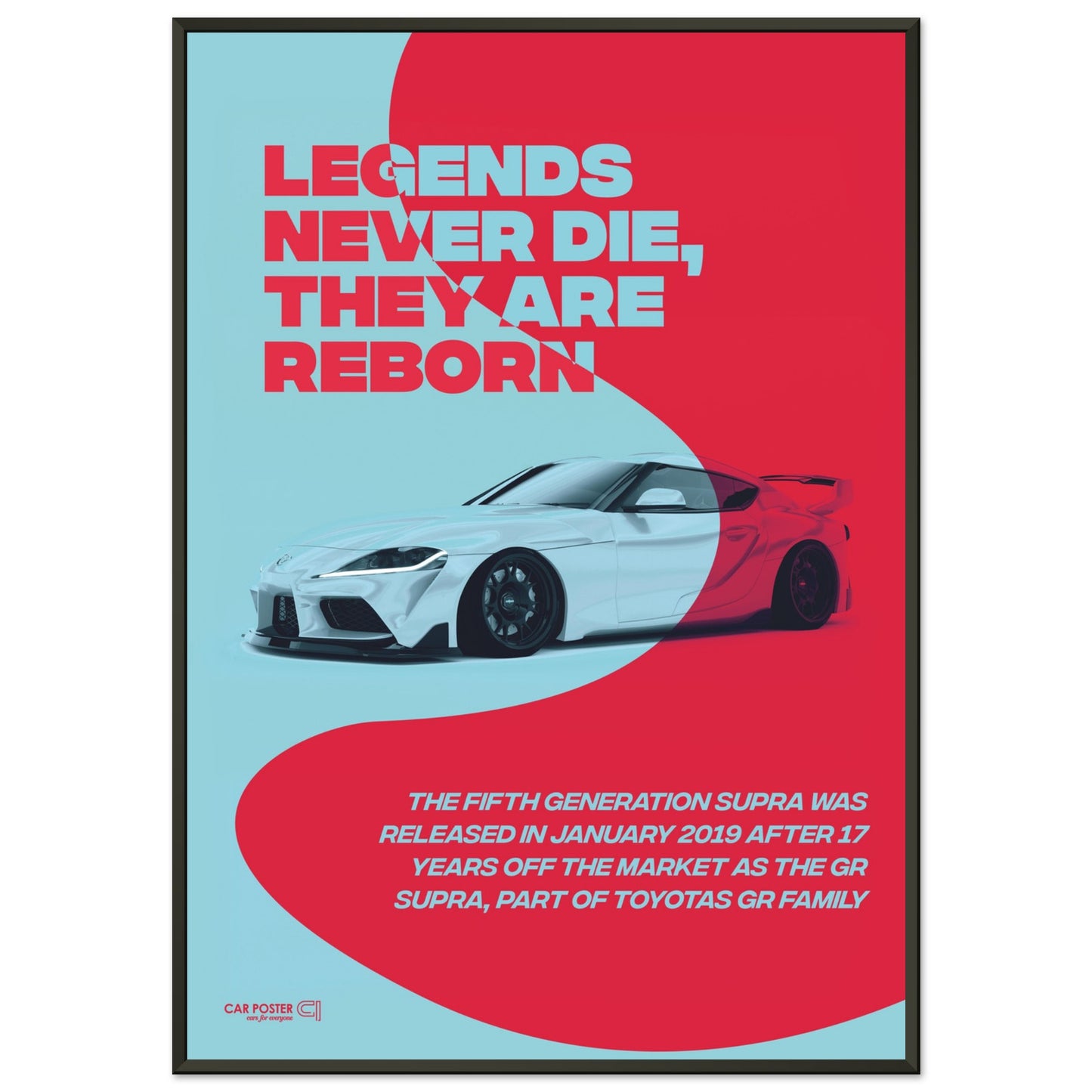 Framed Car Poster - Toyota GR Supra Legend - Red