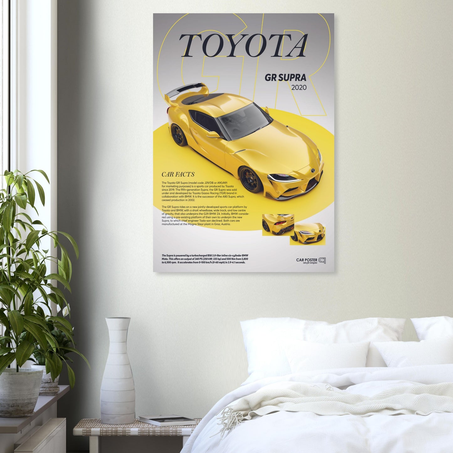 Car Poster - Toyota GR Supra - Yellow