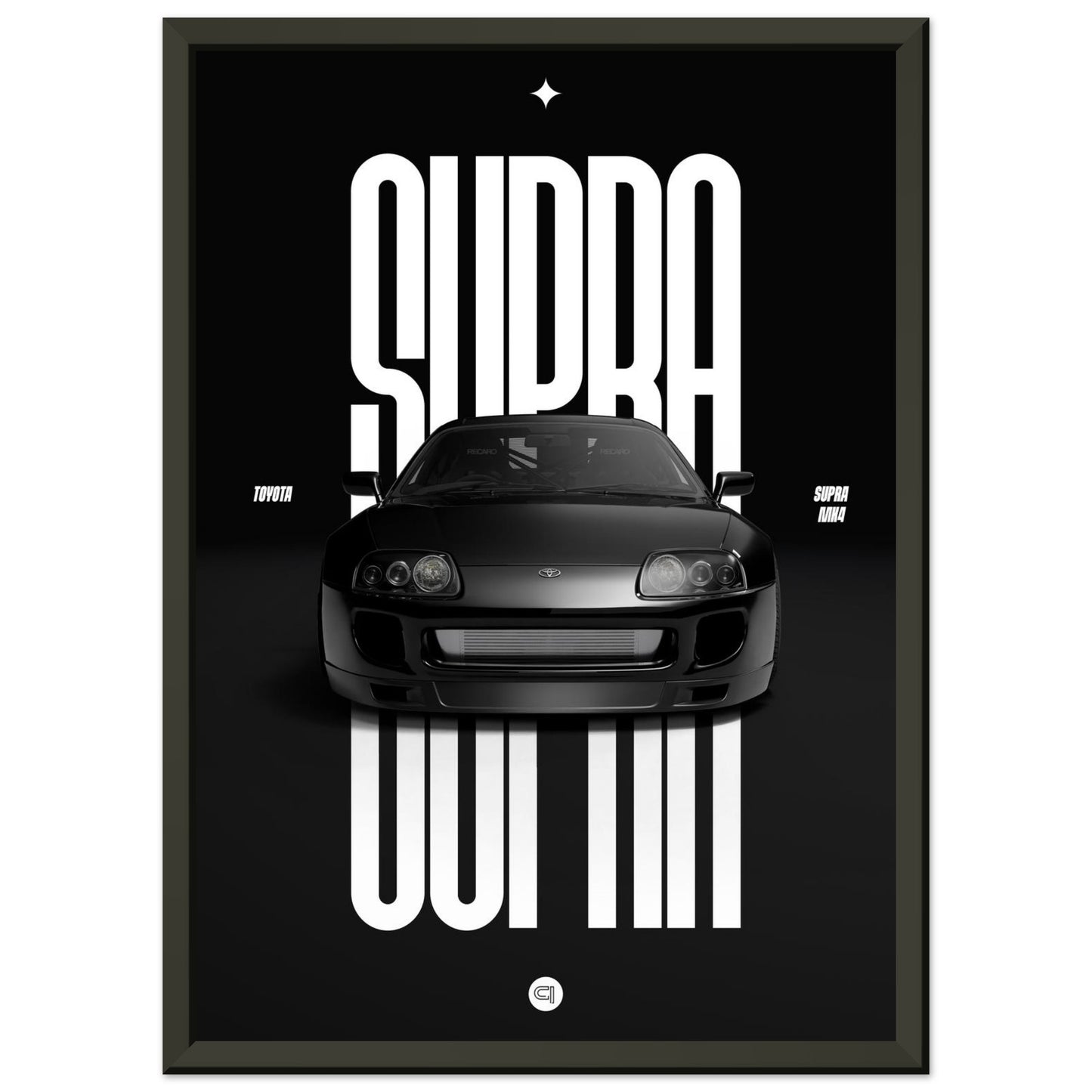 Framed Car Poster - Toyota Supra MK4 - Black