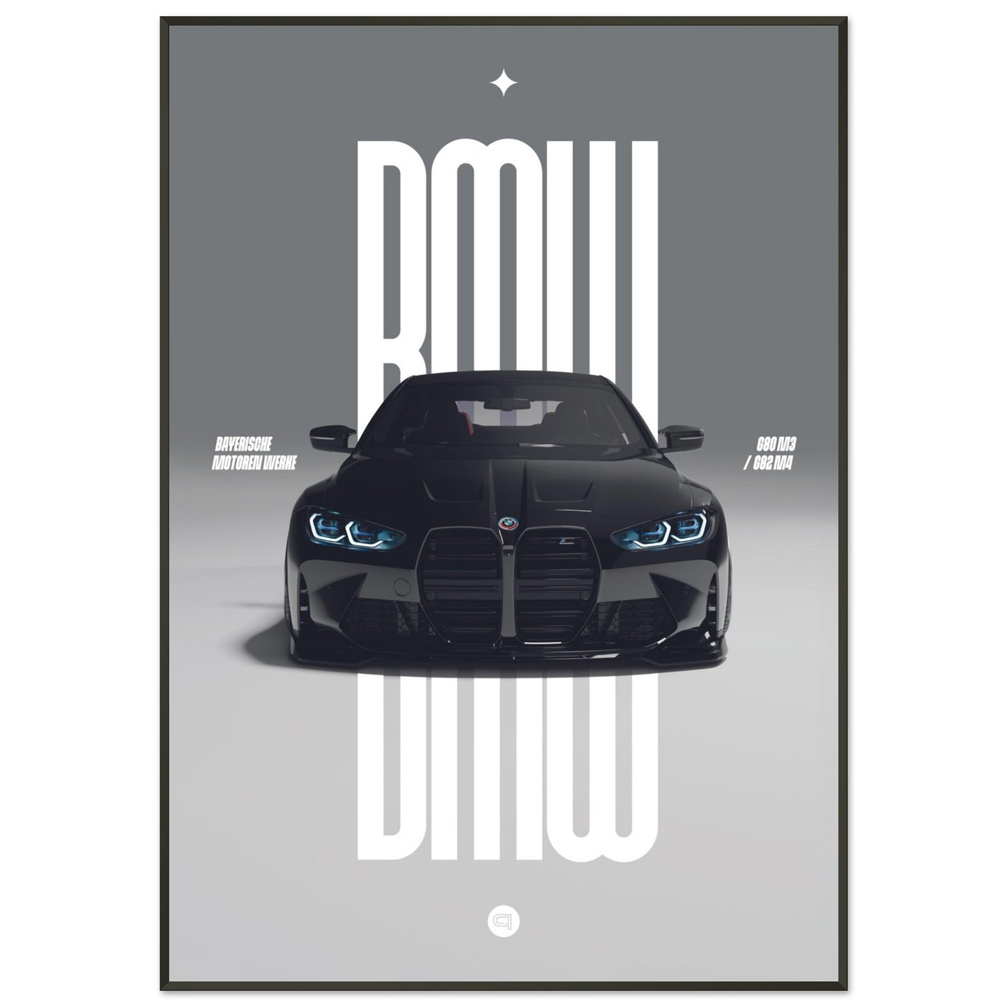 Framed Car Poster - BMW G80 M3 / G82 M4 Bumper - Black