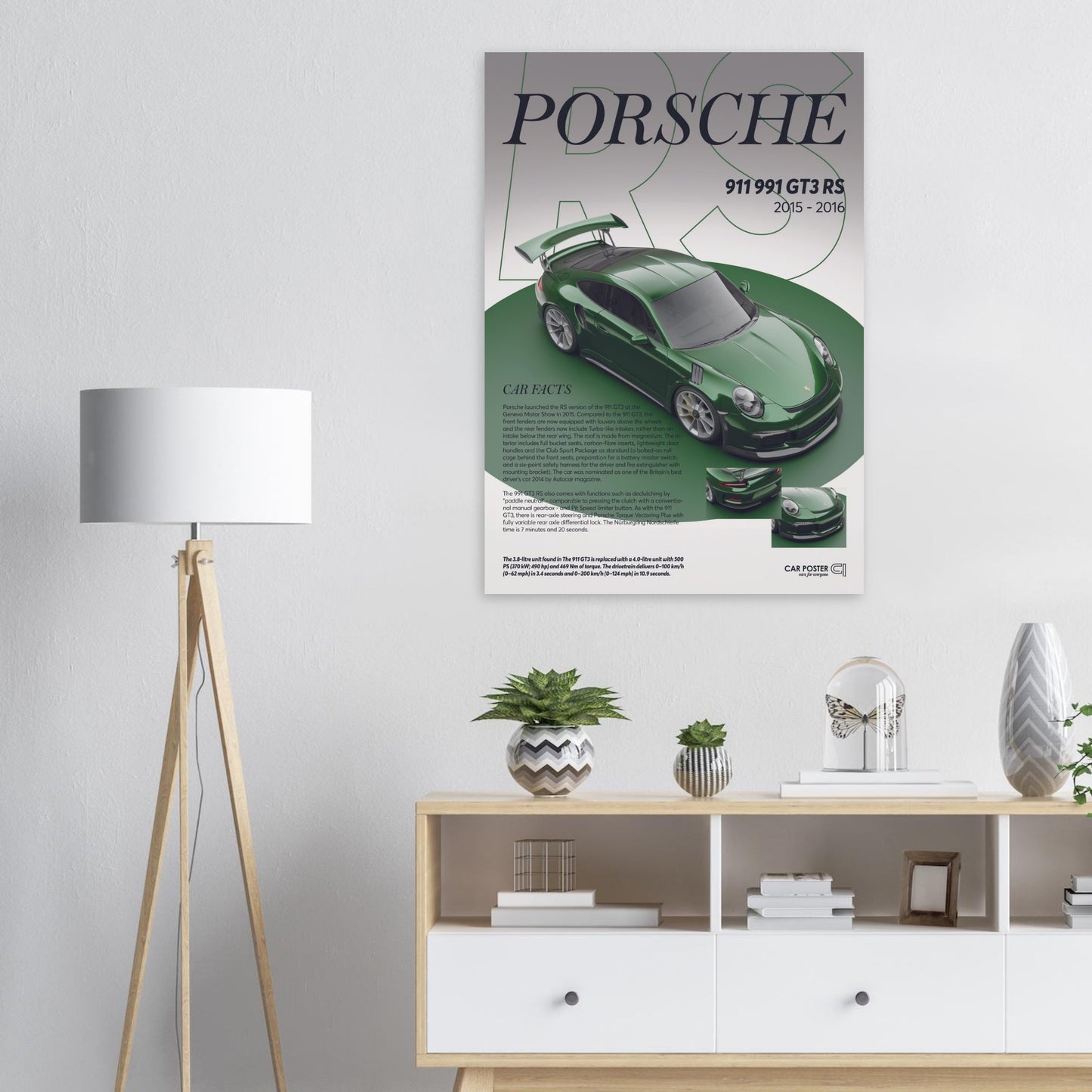 Car Poster - Porsche 911 991 GT3 RS - British Racing Green