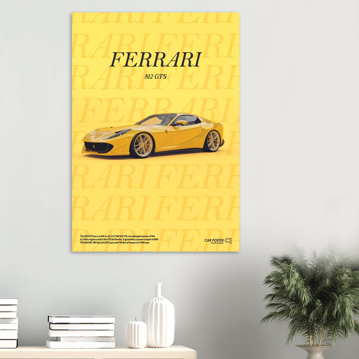 Car Poster - Ferrari 812 GTS Typography - Yellow