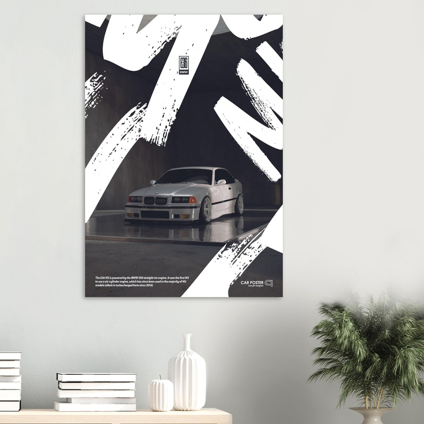 Car Poster - BMW E36 M3 Graffiti - White