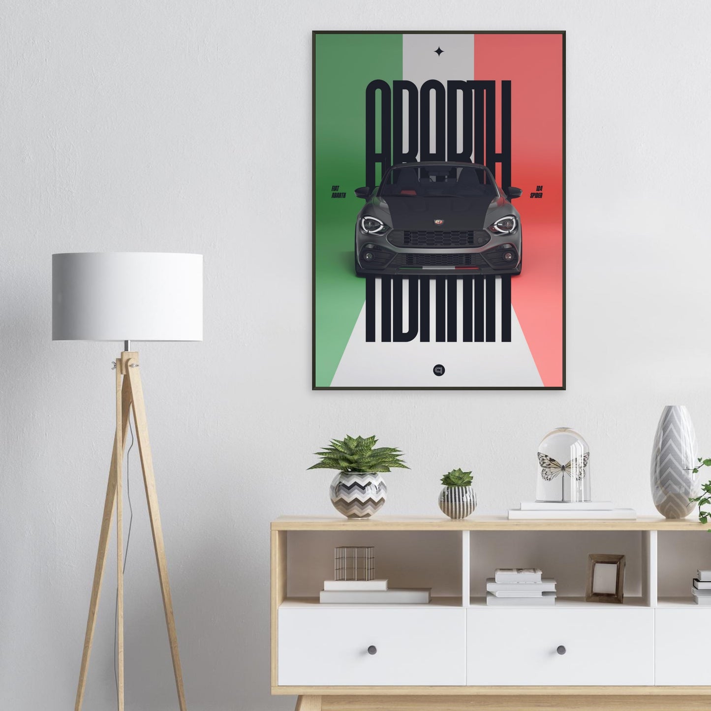 Framed Car Poster - Fiat Abarth 124 Spider - Italy black typo