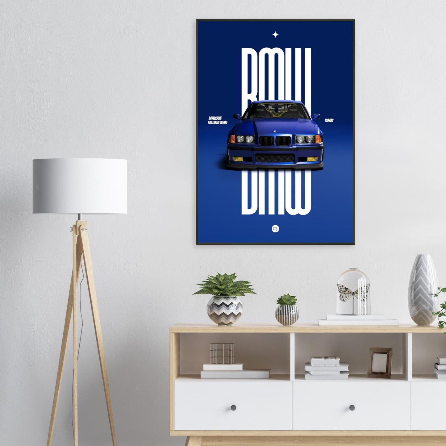 Framed Car Poster - BMW E36 - Blue