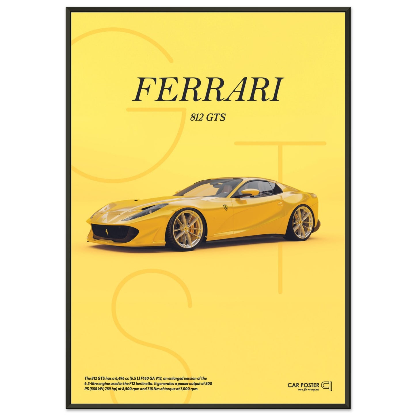 Framed Car Poster - Ferrari 812 GTS Letters - Yellow