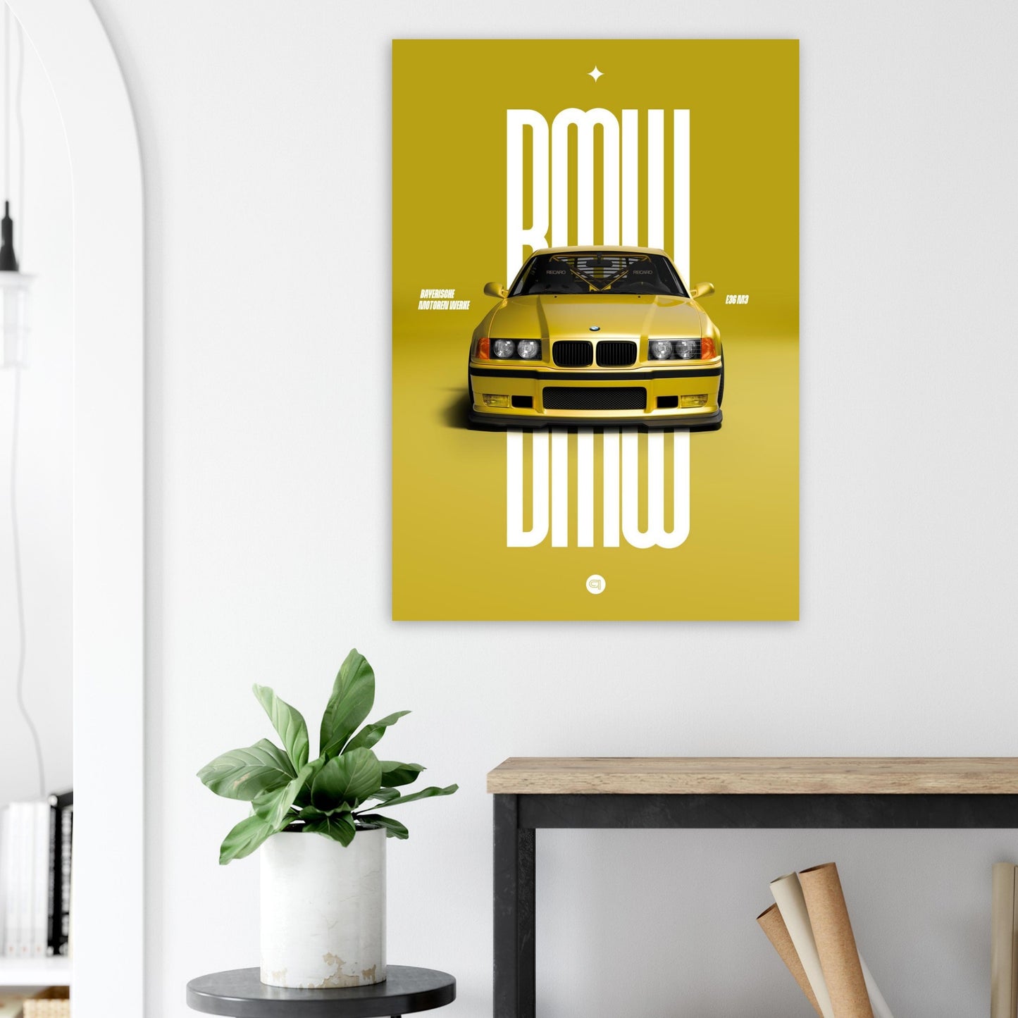 Car Poster - BMW E36 - Yellow