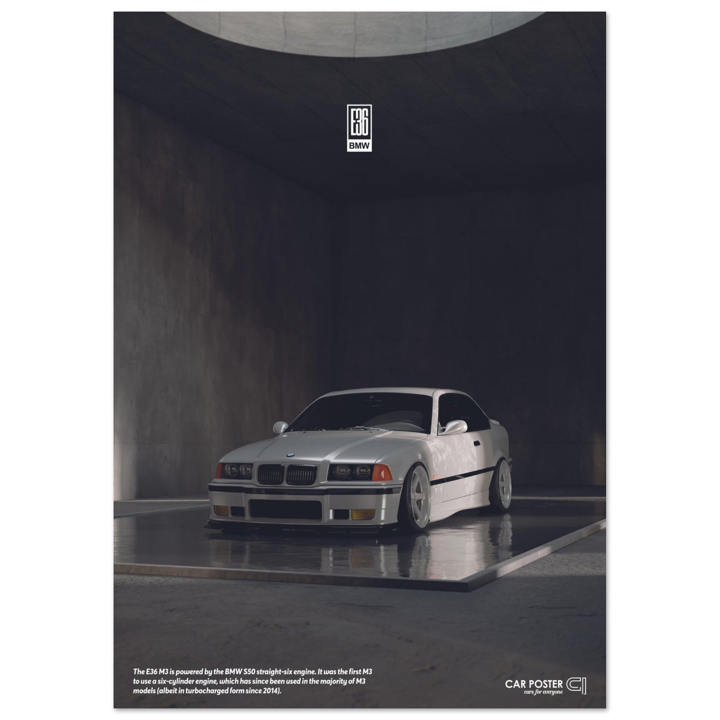 Car Poster - BMW E36 M3 - White