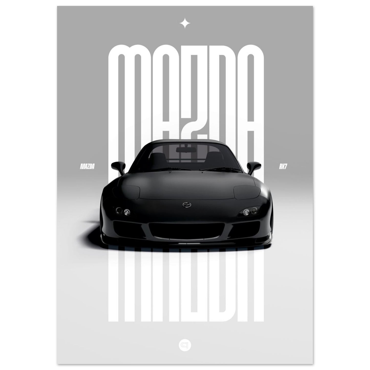 Car Poster - Mazda RX7 - Black