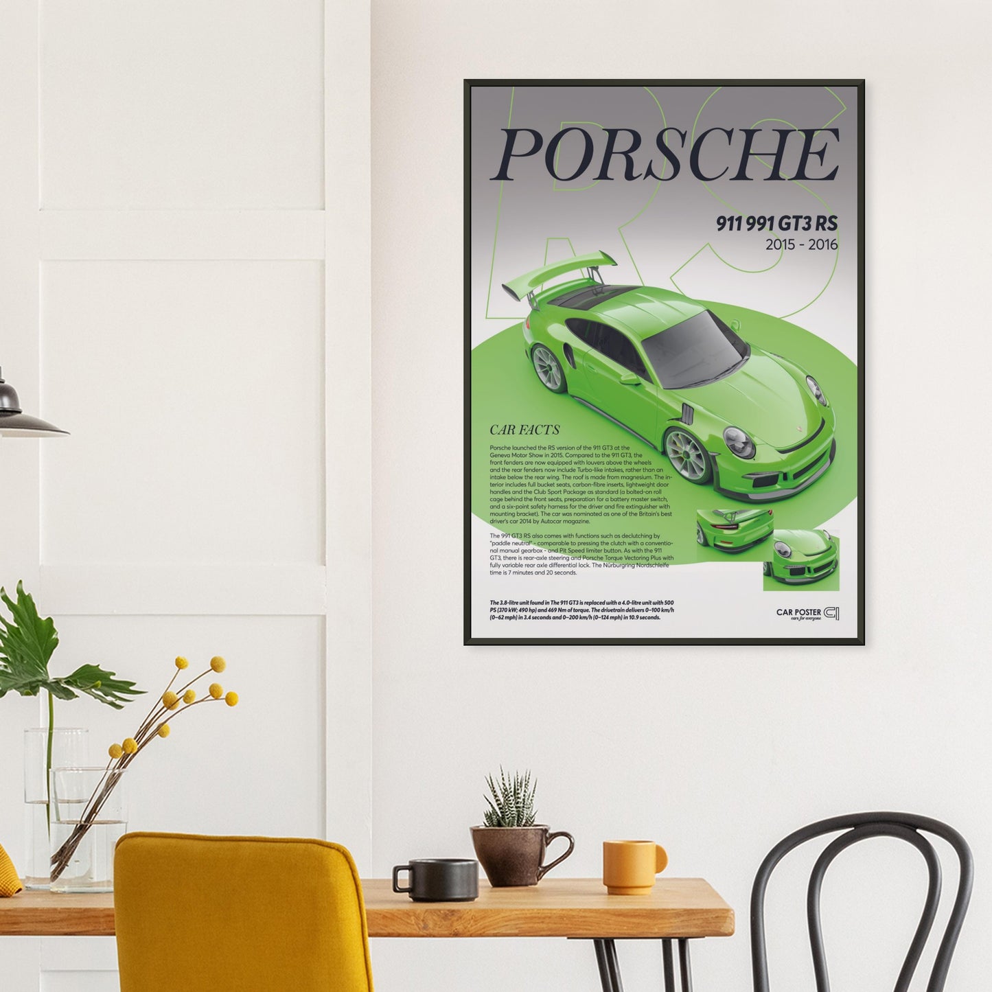 Framed Car Poster - Porsche 911 991 GT3 RS - Lizard Green