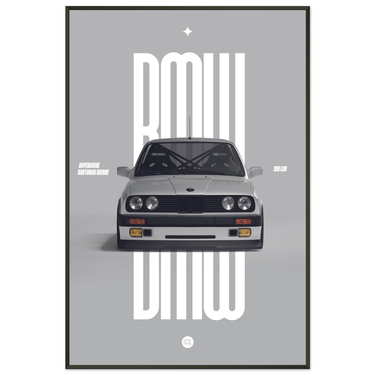 Framed Car Poster - BMW E30 - White