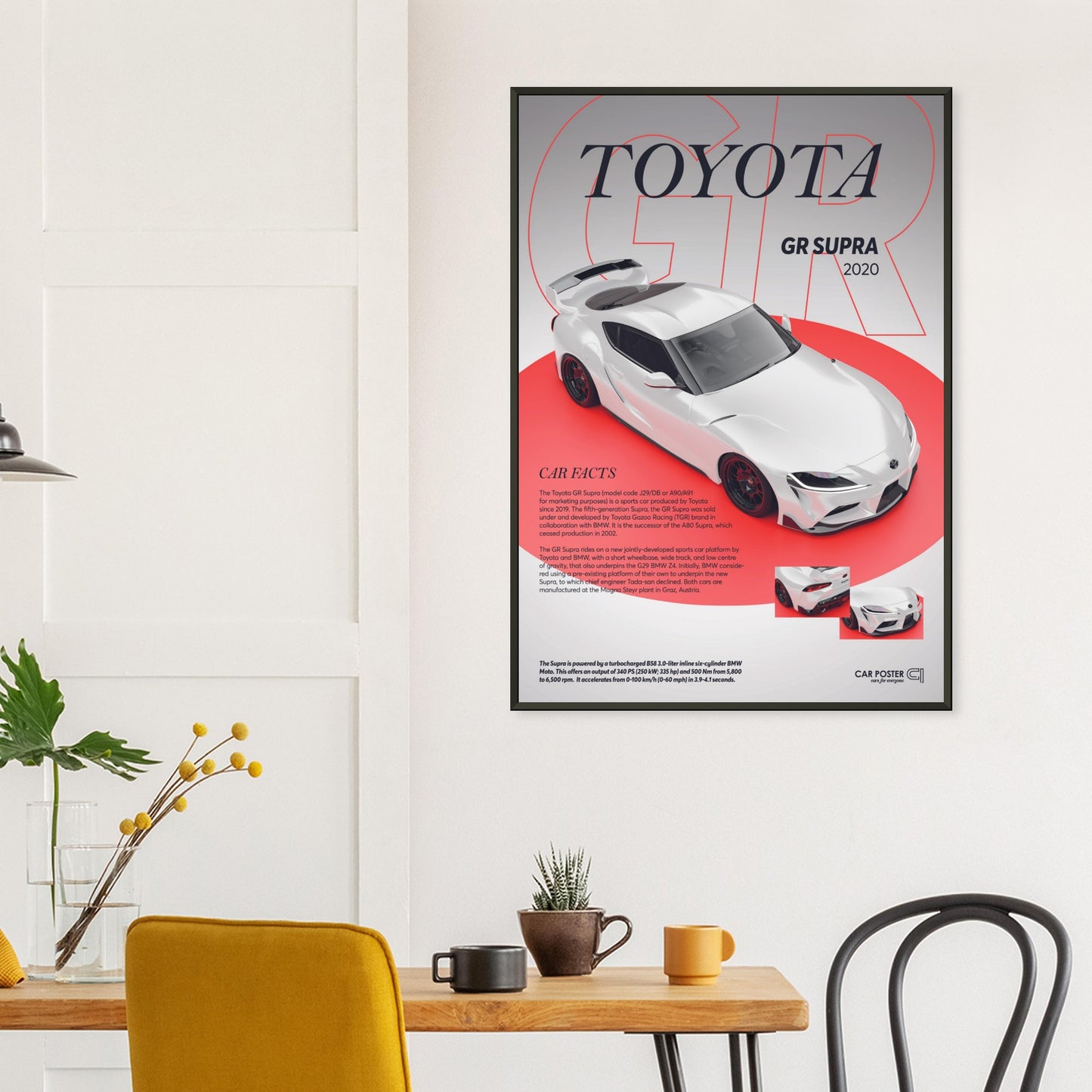 Framed Car Poster - Toyota GR Supra - White