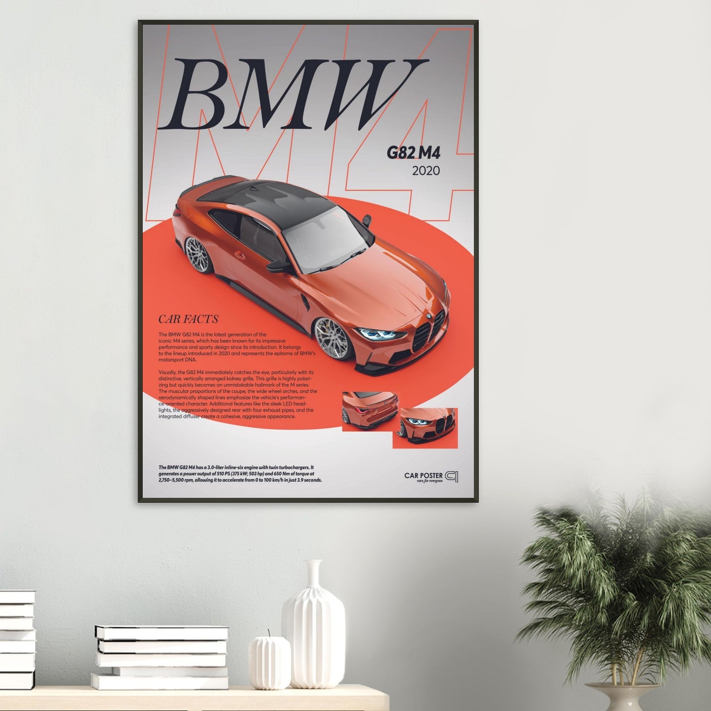 Framed Car Poster - BMW G82 M4 - Orange
