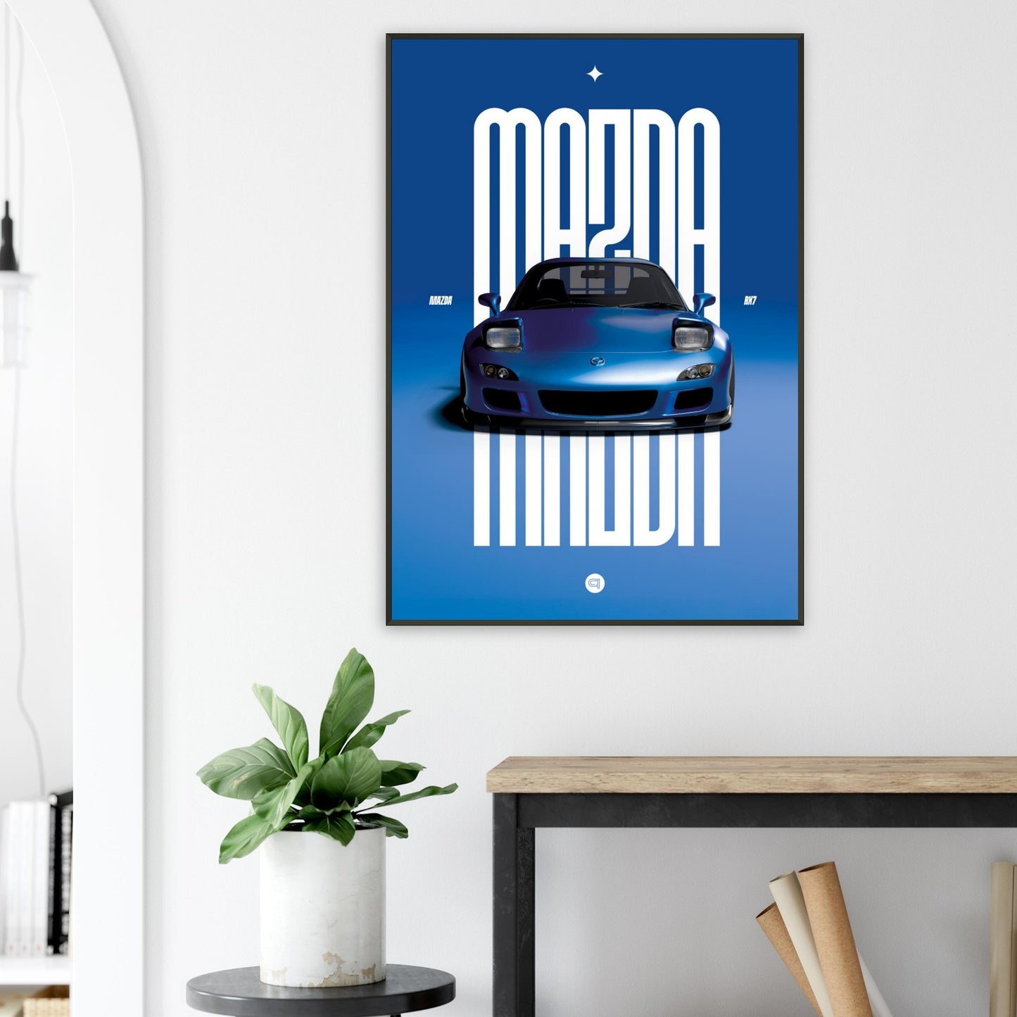Framed Car Poster - Mazda RX7 - Blue Pop up