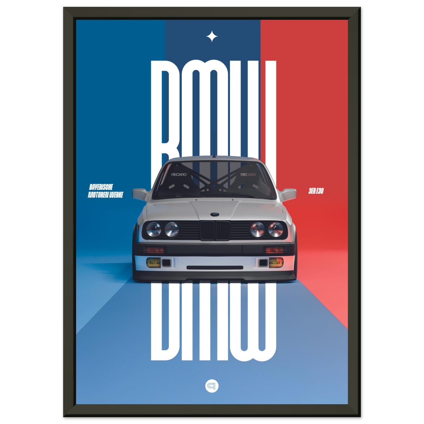 Framed Car Poster - BMW E30 - M Color