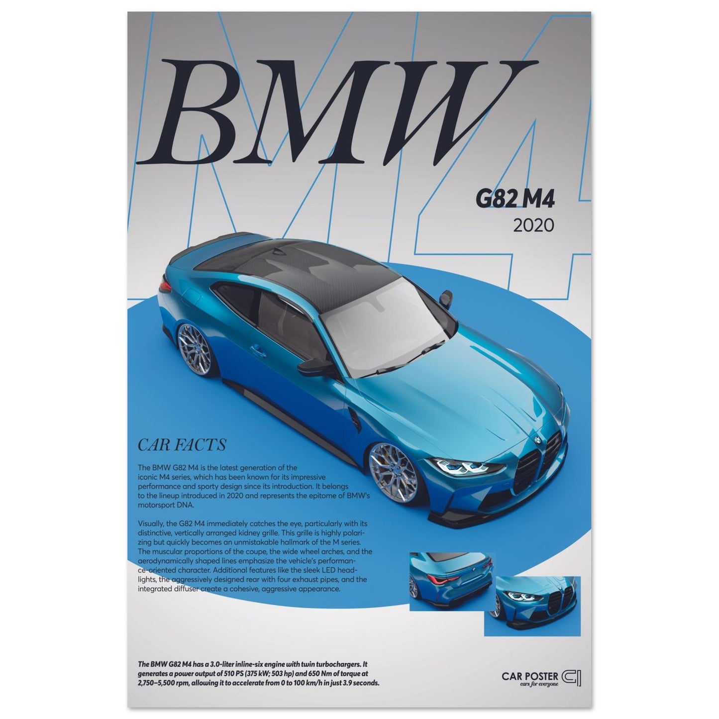 Car Poster - BMW G82 M4 - Blue